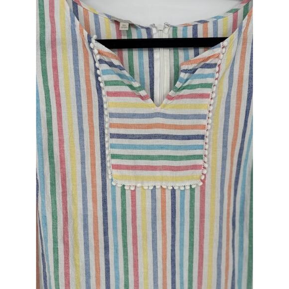 Talbots Rainbow Striped Linen Sleeveless Dress Size 16 Petite Coastal Pom Pom - Picture 4 of 8